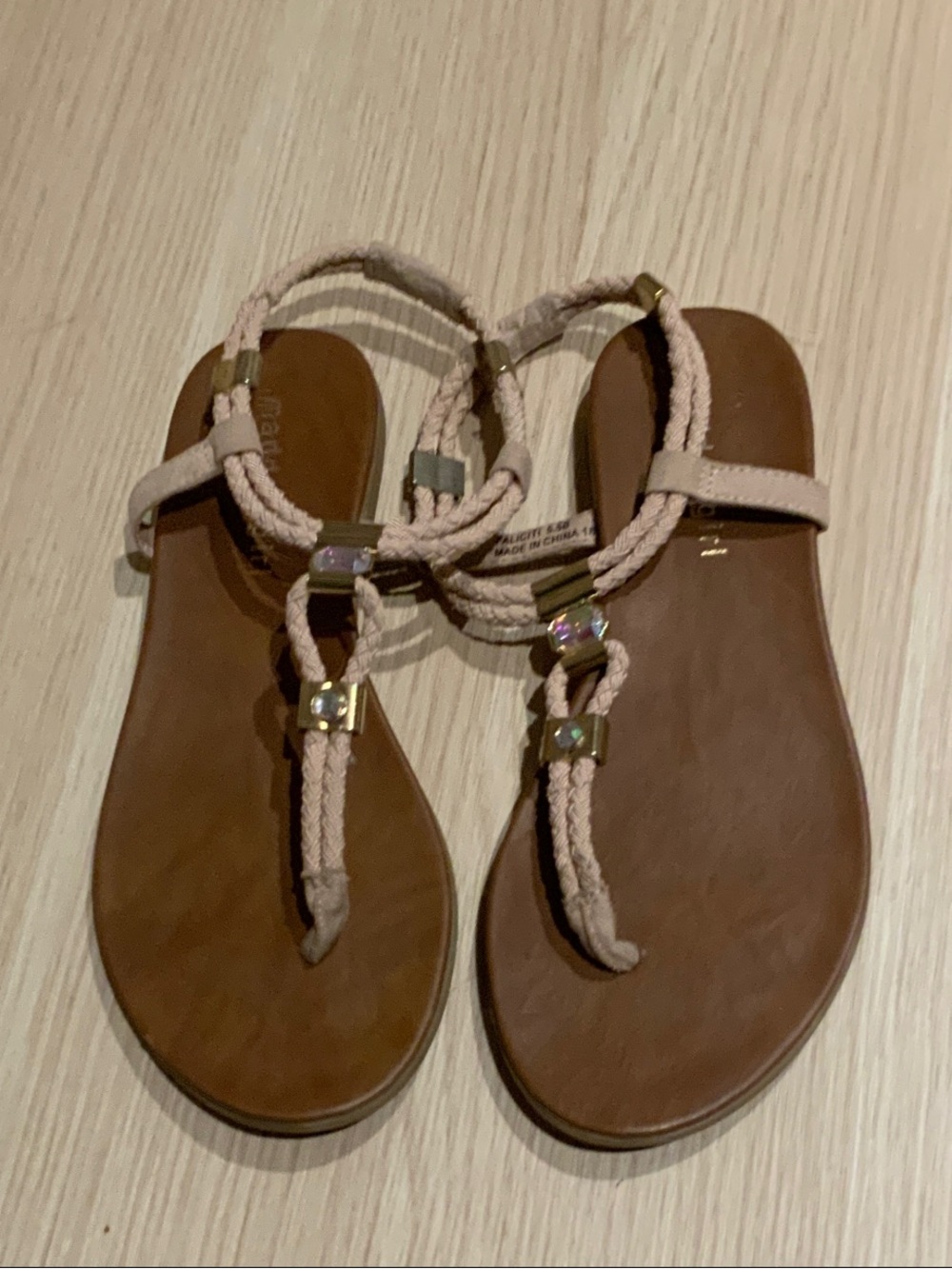 Madden Girl Braided T-Strap Sandals in Light Pink and Brown